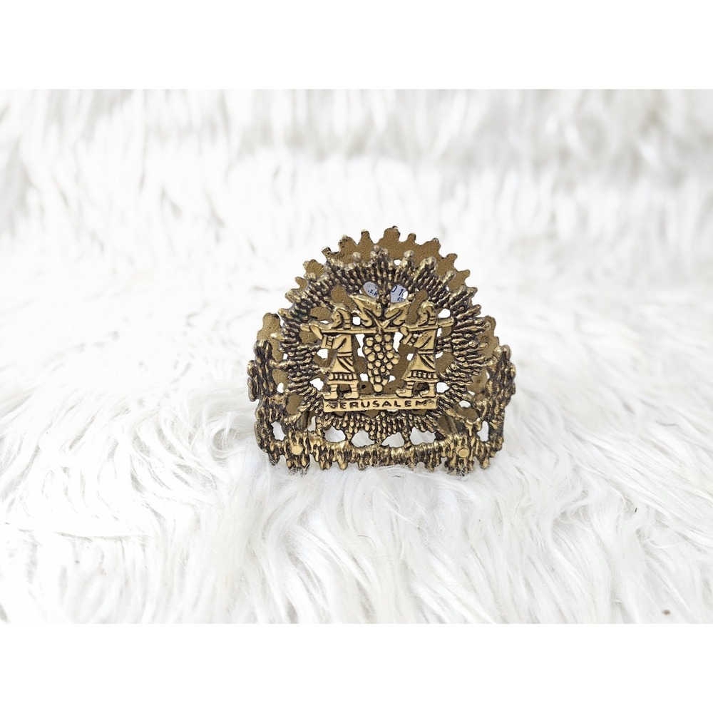 Vtg Brutalist Brass Bronze Metal Jerusalem Souvenir Napkin Holder Desk Organizer